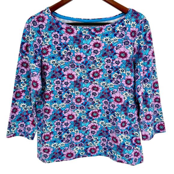 The TALBOTS Tee Sz Medium Blue 3/4 Sleeve Cotton Shirt Top Easter Spring Summer - Picture 1 of 8